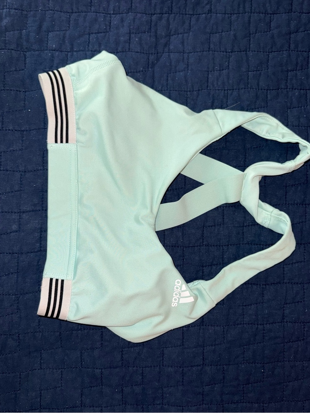 adidas Mint Green Cross-Back Sports Bra with Striped Band